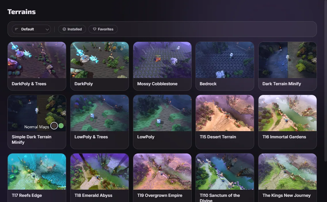 Terrains in the catalog, each with a preview of the map.